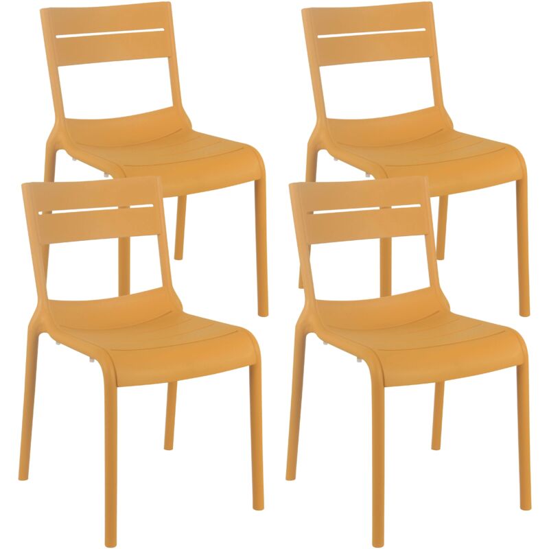 Lot de 4 chaises de terrasse en plastique jaune moutarde