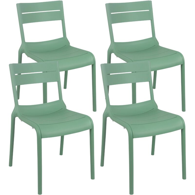 Lot de 4 chaises de terrasse en plastique vert sauge