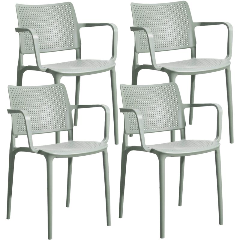 Lot de 4 chaises de terrasse en plastique vert sauge