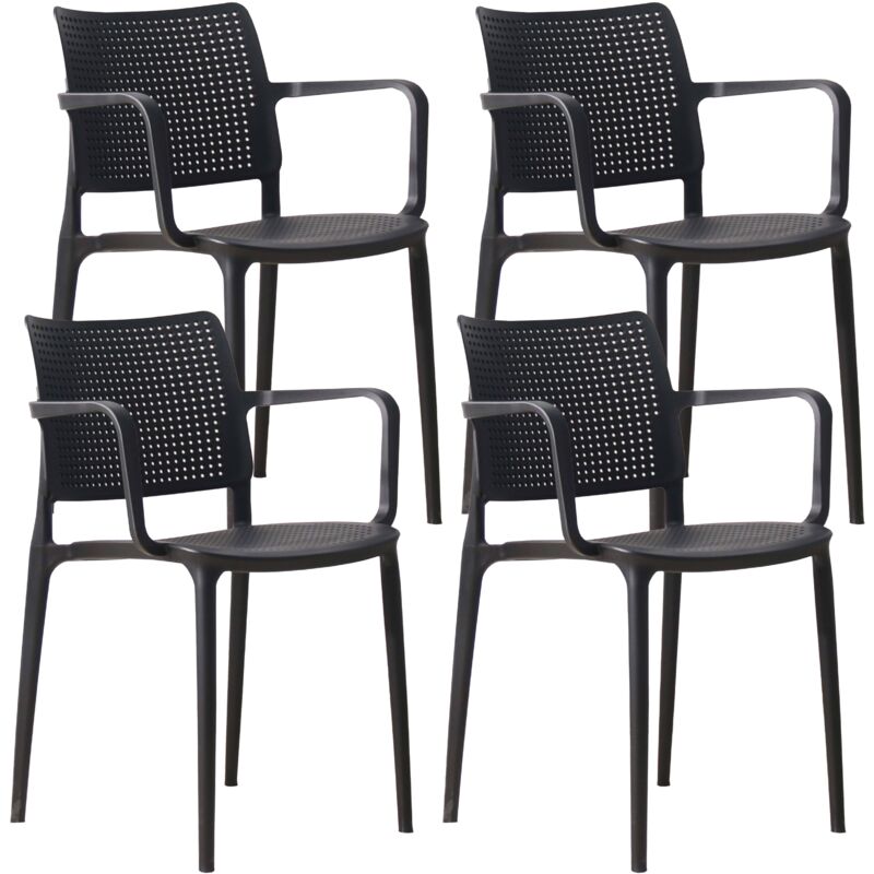 Lot de 4 chaises de terrasse en plastique noir