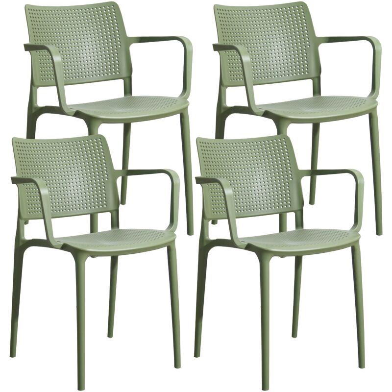 Lot de 4 chaises de terrasse en plastique vert cactus