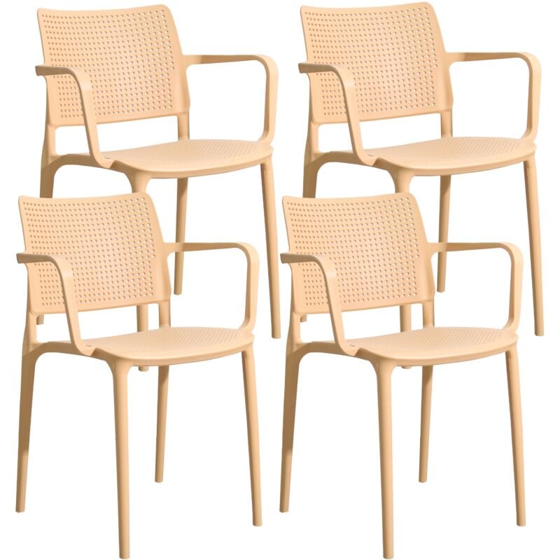 Lot de 4 chaises de terrasse en plastique jaune clair