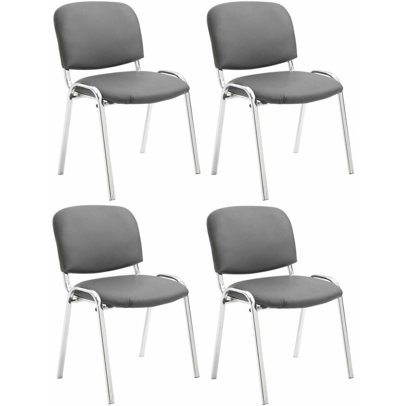 Lot de 4 Chaises de visiteur Ken en similicuir et pieds en métal chromé Gris