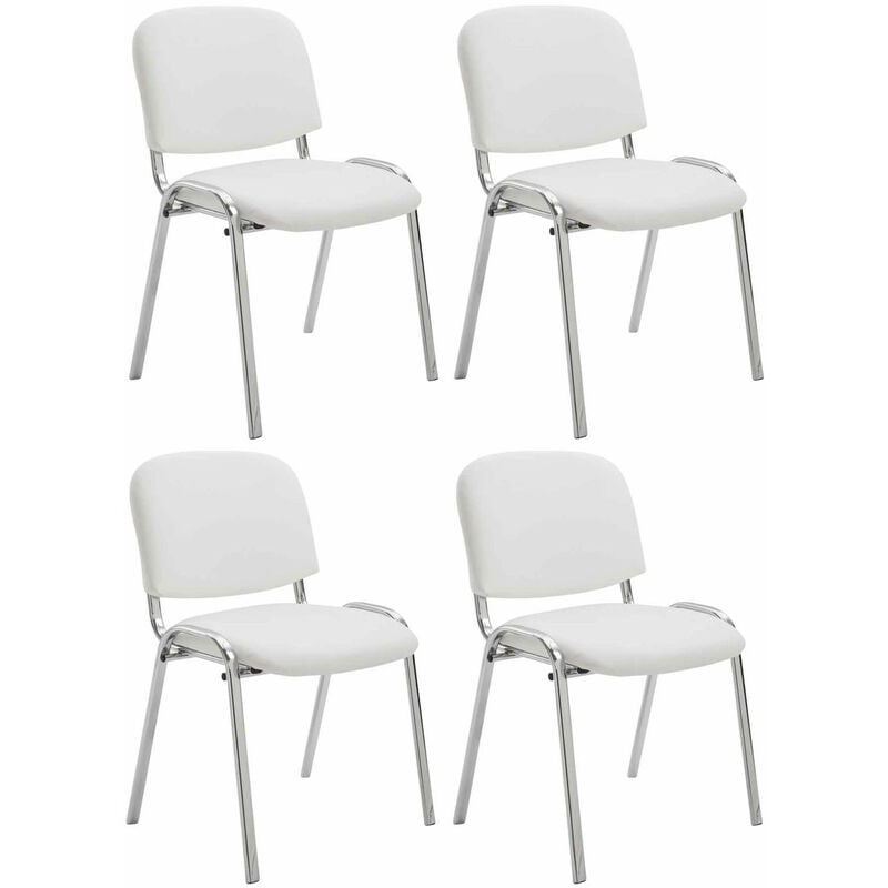 Lot de 4 Chaises de visiteur Ken en similicuir et pieds en métal chromé Blanc