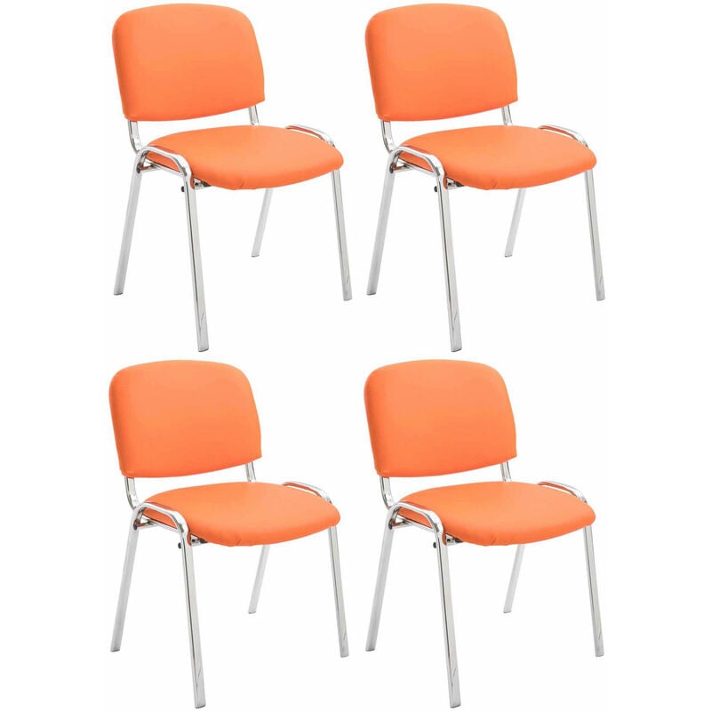 Lot de 4 Chaises de visiteur Ken en similicuir et pieds en métal chromé Orange