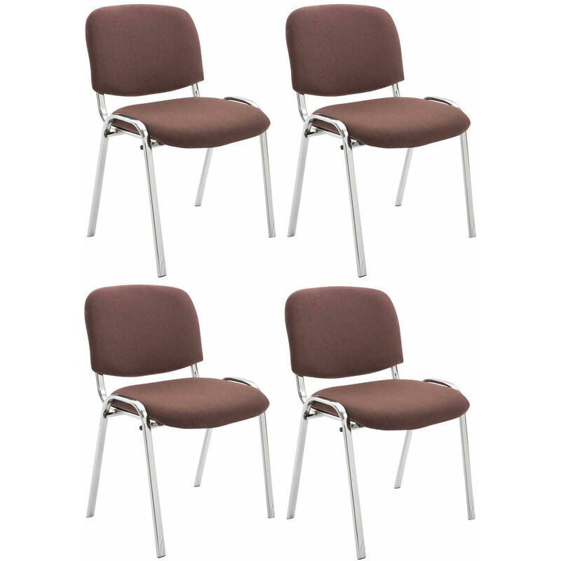 CLP - Lot de 4 Chaises de visiteur Ken en tissu avec Pieds en métal aspect chromé Marron