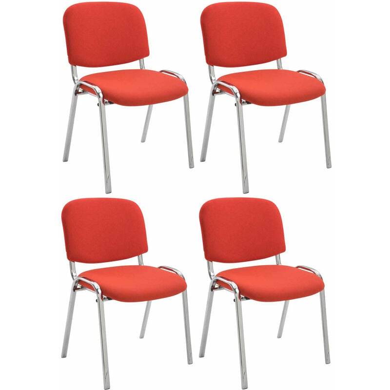 CLP - Lot de 4 Chaises de visiteur Ken en tissu avec Pieds en métal aspect chromé Rouge