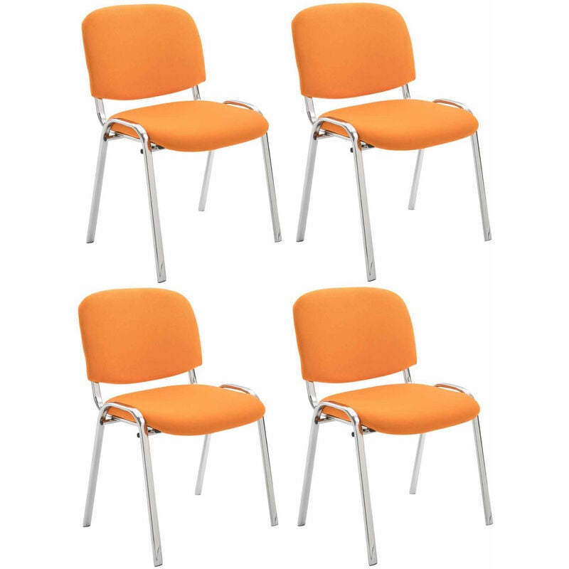 CLP - Lot de 4 Chaises de visiteur Ken en tissu avec Pieds en métal aspect chromé Orange