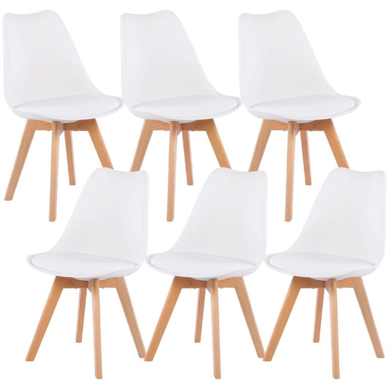 Lot de 6 chaises au design Scandinave contemporain pour salle à manger - Blanc