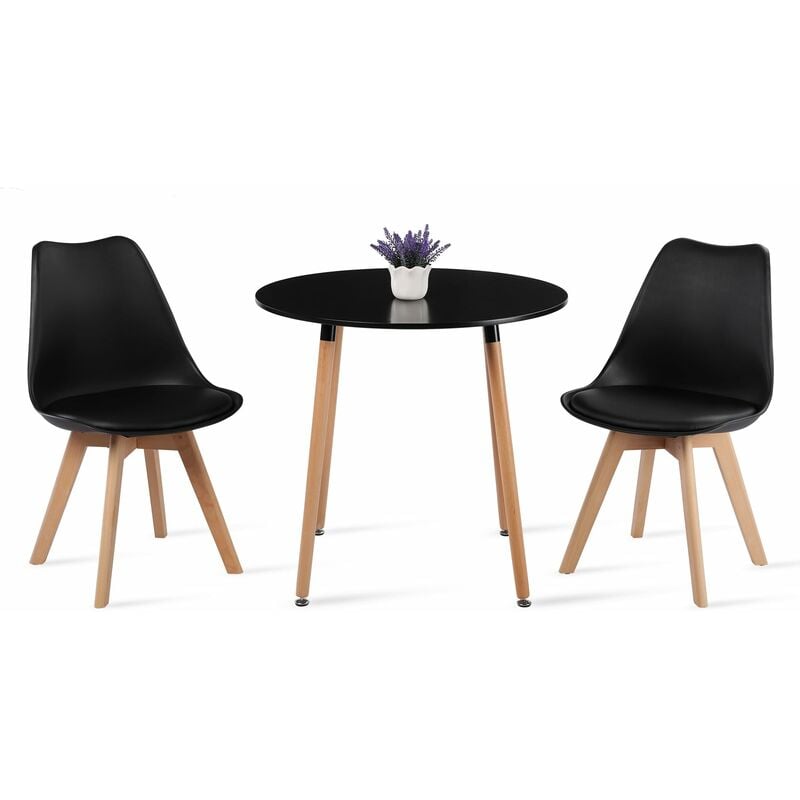 Lot de 2 Chaises design contemporain nordique scandinave - pieds en bois de hêtre massif - Noir