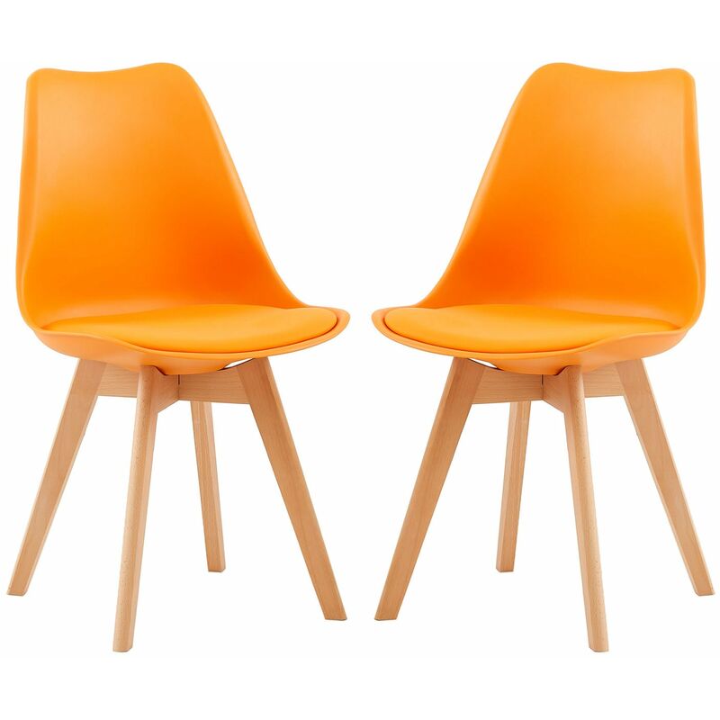 Ensemble de 2 chaises au design Scandinave contemporain pour salle à manger - Orange