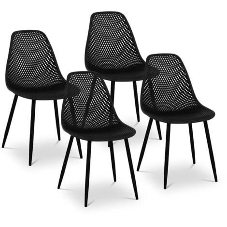 Lot de 4 Chaises Design De Cuisine Salle À Manger Plastique 51,5x46cm Noir 150kg