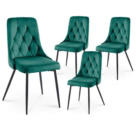 Lot de 4 chaises design en velours vert OLVEA