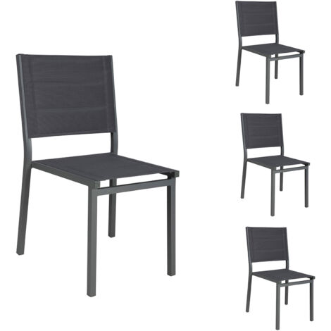 Lot de 4 chaises d'extérieur en textilène matelassé et aluminium gris
