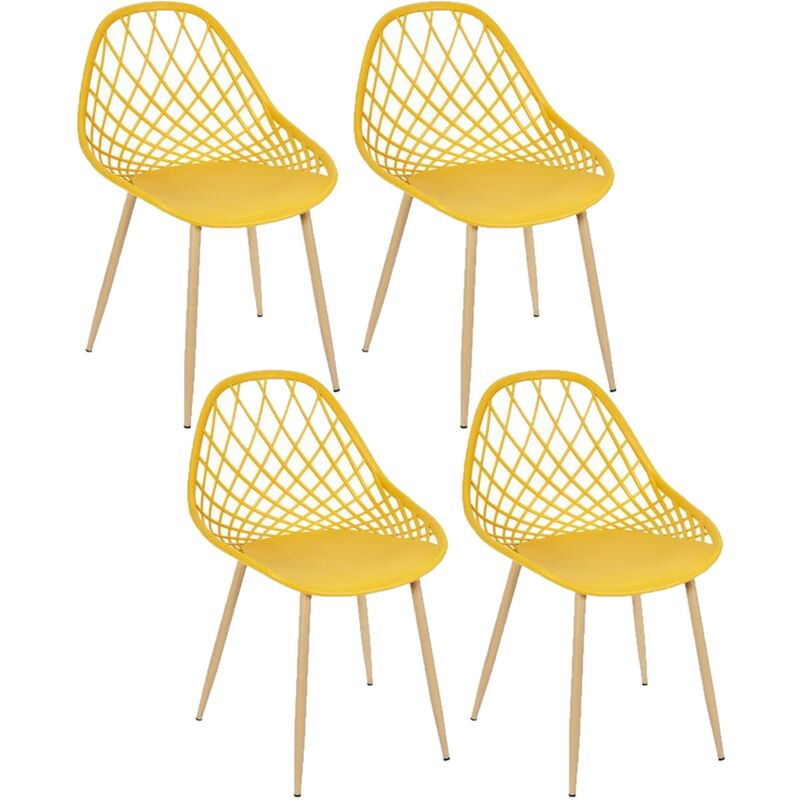 Lot de 4 chaises d'extérieur Malaga en polypropylène - Longueur 57. Largeur 51,20.Hauteur 80,20cm - Jaune