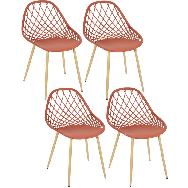 Lot de 4 chaises d'extérieur Malaga en polypropylène - Longueur 57. Largeur 51,20.Hauteur 80,20cm - Rouge