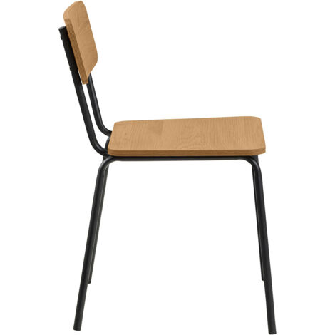 Lot de 4 chaises écolier décor chêne et acier noir