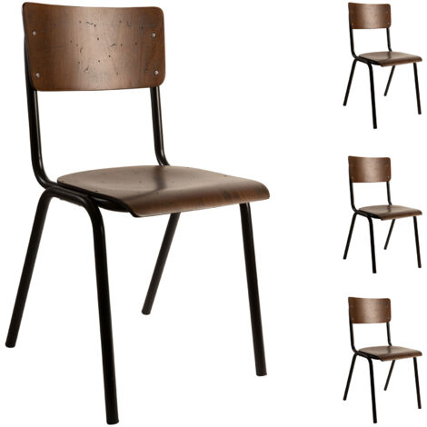Lot de 4 chaises écolier décor noyer et métal noir - SCUOLA