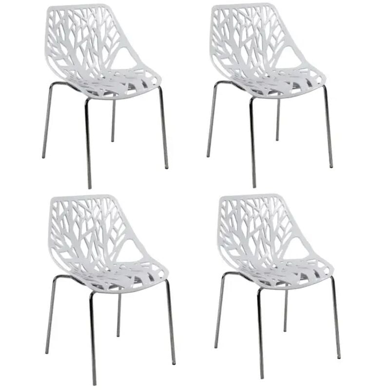 Meubletmoi - Lot de 4 chaises empilables blanches avec pieds métal chromé - timber