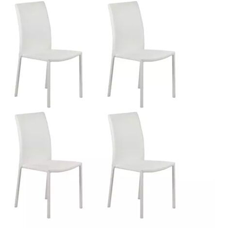 Lot de 4 chaises empilables en simili blanc et 4 pieds en acier - LUFY