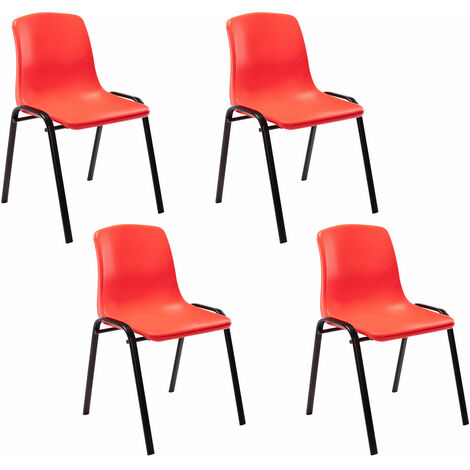 Lot de 4 chaises empilables Nowra avec assise en plastique et Pieds en métal noir mat Rouge
