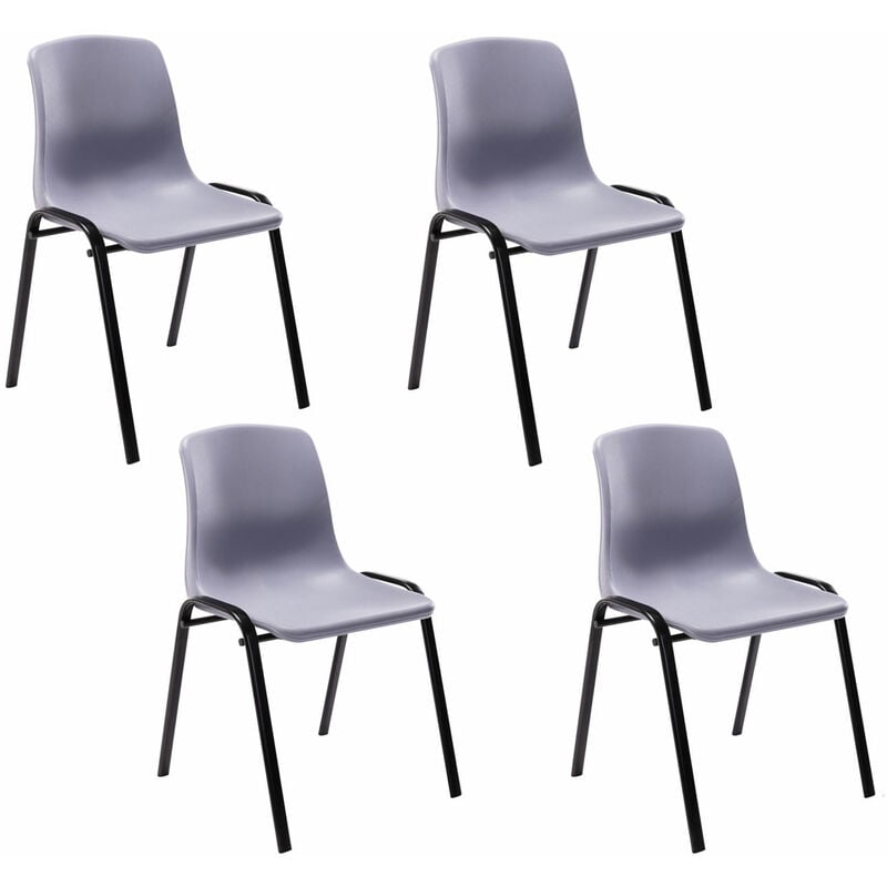 Lot de 4 chaises empilables Nowra avec assise en plastique et Pieds en métal noir mat Gris