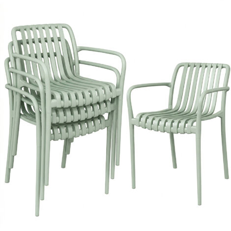 Lot de 4 Chaises Empilables pour Jardin en Résine Tressée avec Accoudoirs, Confort Ergonomique et Résistantes aux UV