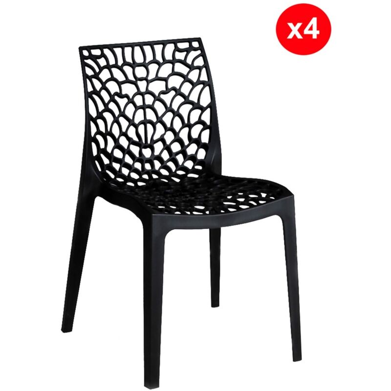 Le Quai Des Affaires - Lot de 4 chaises empilables tela / Noir/ L50xP54xH81 cm