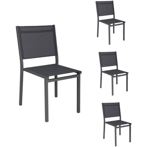Lot de 4 chaises en alu et textilene gris