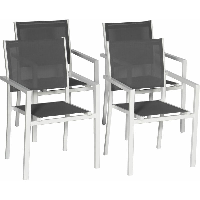 Lot de 4 chaises en aluminium blanc - textilène gris - white