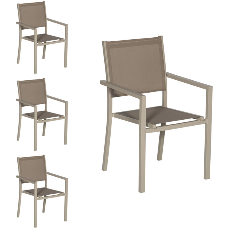 Happy Garden - Lot de 4 chaises en aluminium taupe - textilène taupe