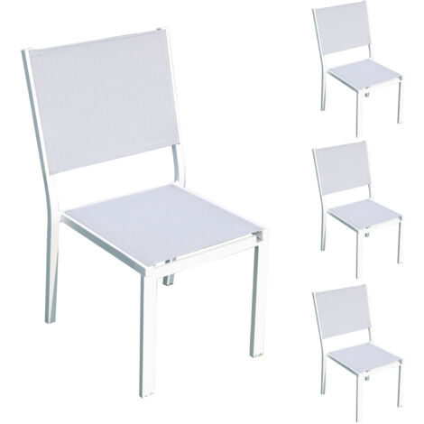 Lot de 4 chaises en aluminium et textilène coloris blanc