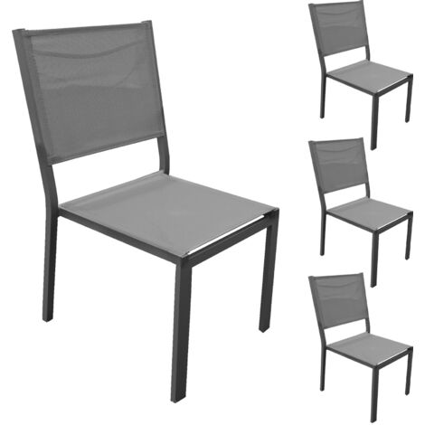 Lot de 4 chaises en aluminium et textilène coloris gris