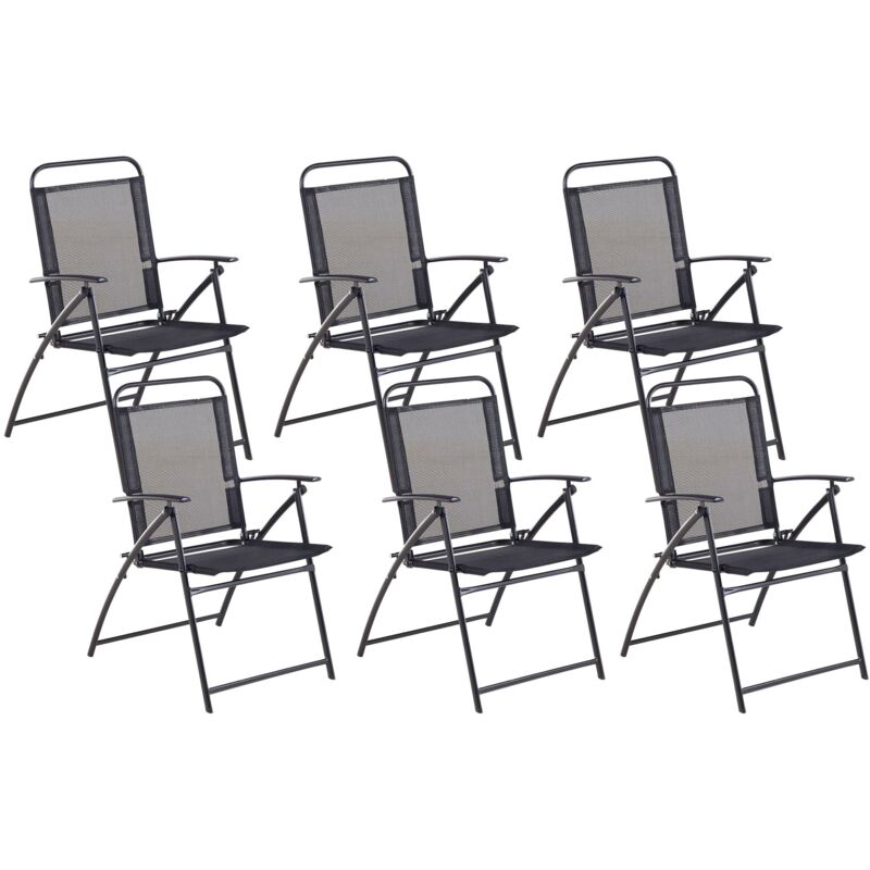 Lot 6 Chaises de Jardin Légères et Pliantes en Acier Noir et Textile Résistant un Design Moderne et Fonctionnel pour Terrasse ou Balcon Beliani