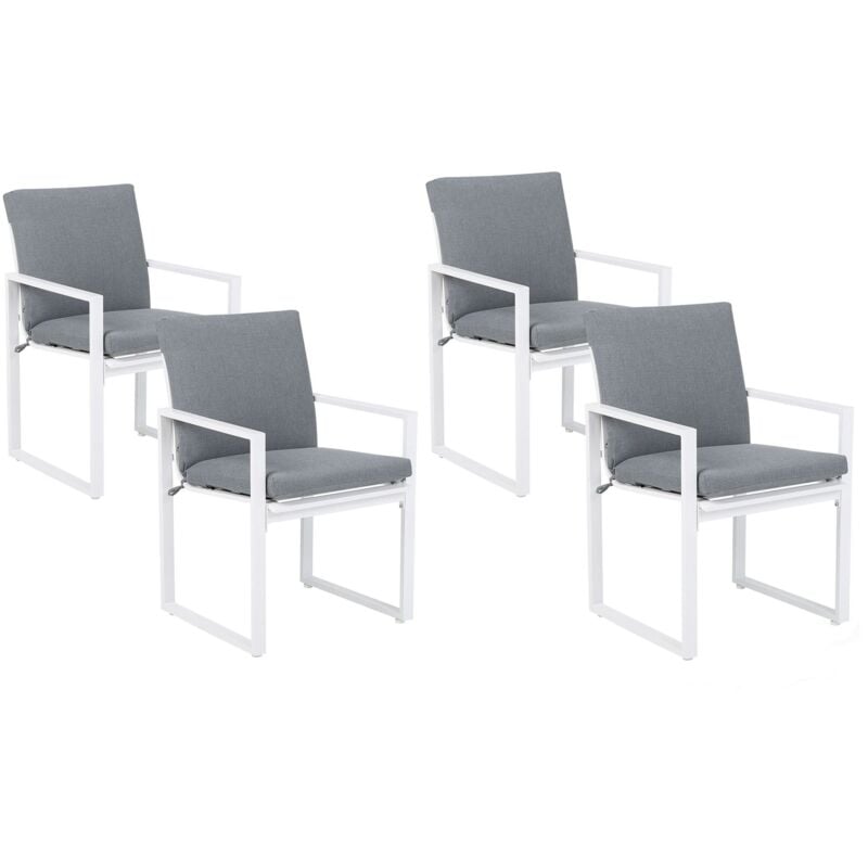 Lot 4 Chaises de Jardin avec Accoudoirs en Aluminium Blanc avec Coussin Gris Matières Résistantes pour Terrasse au Style Méditerranéen Beliani
