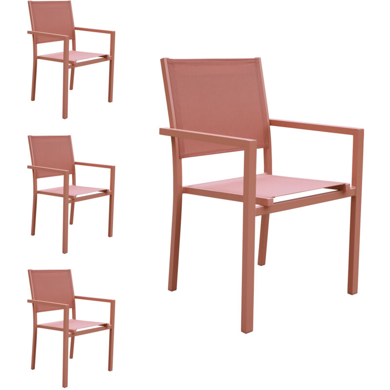 Happy Garden - Lot de 4 chaises en aluminium terracotta - textilène terracotta