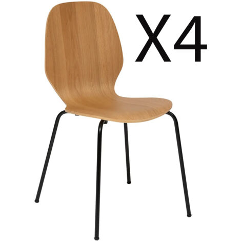 Lot de 4 chaises en bois coloris Beige et pieds en métal noir - Longueur 49 x Profondeur 54 x Hauteur 82 cm