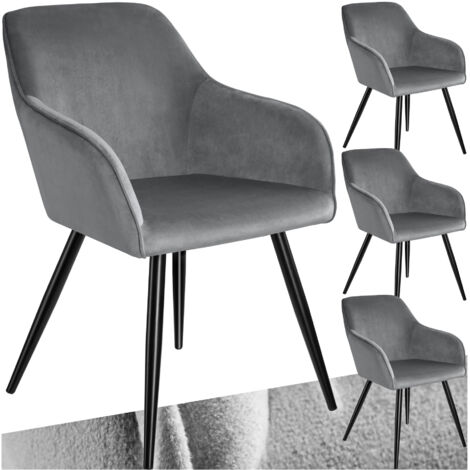 Tectake – Ensemble de 4 chaises en cuir synthétique effet velours gris et noir – Cadre en acier robuste – Dossier large et rembourré – Confort optimal