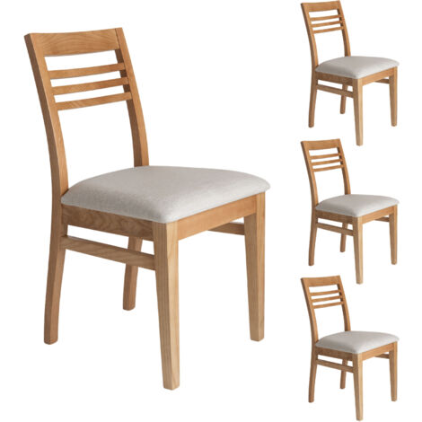 Lot de 4 chaises en hêtre chêne clair assise tissu beige - AGATHE