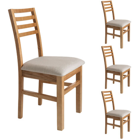 Lot de 4 chaises en hêtre chêne clair assise tissu beige - LOUISE