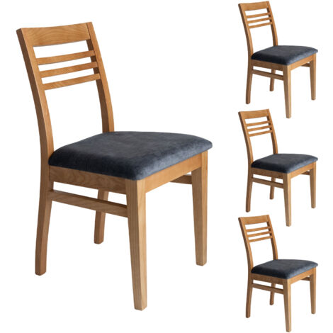 Lot de 4 chaises en hêtre chêne clair assise tissu gris - AGATHE