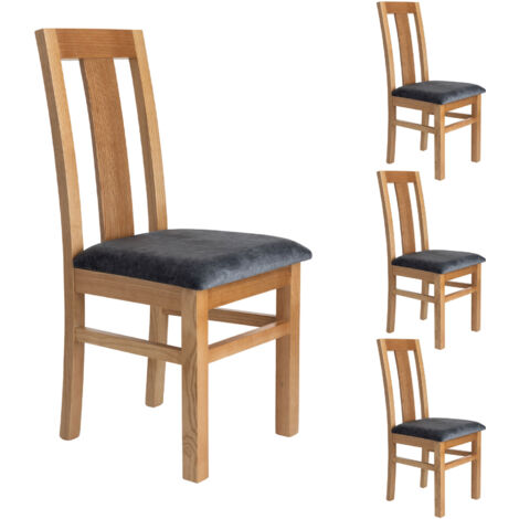 Lot de 4 chaises en hêtre chêne clair assise tissu gris - MARTHA