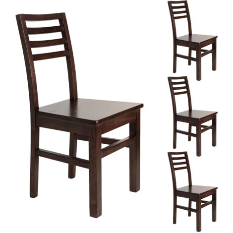 Lot de 4 chaises en hêtre chêne foncé assise bois - LOUISE