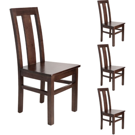 Lot de 4 chaises en hêtre chêne foncé assise bois - MARTHA