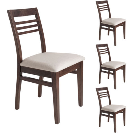 Lot de 4 chaises en hêtre chêne foncé assise tissu beige - AGATHE