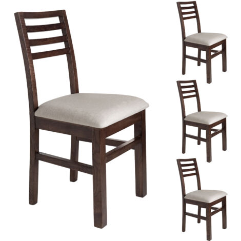 Lot de 4 chaises en hêtre chêne foncé assise tissu beige - LOUISE