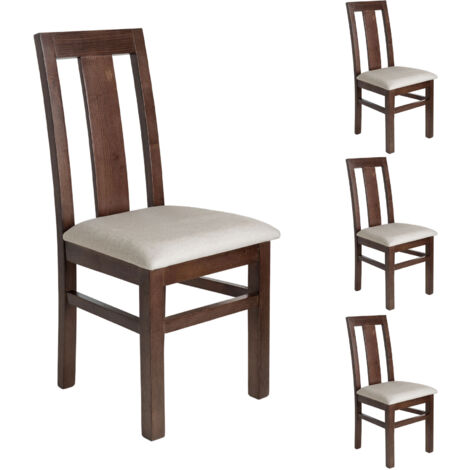 Lot de 4 chaises en hêtre chêne foncé assise tissu beige - MARTHA