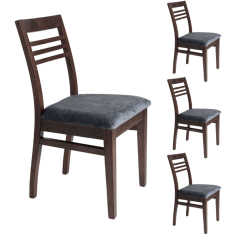 Lot de 4 chaises en hêtre chêne foncé assise tissu gris - AGATHE