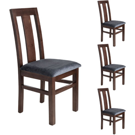 Lot de 4 chaises en hêtre chêne foncé assise tissu gris - MARTHA