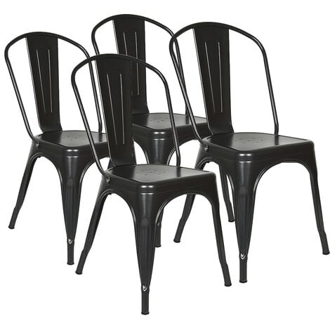 Lot de 4 Chaises en Métal Noir Mat, Chaises de Salle à Manger Empilables,Style Industriel Chaises de Cuisine,avec Dossier, Noir 85x45x45cm